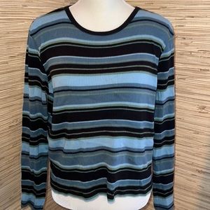Relativity medium blue green brown stripped long sleeve top EUC!